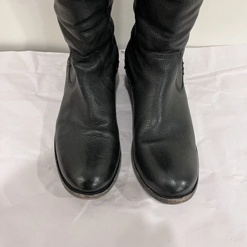 Frye Black Leather Knee High Riding Boots‎ Zip Closure Round Toe Women's 7.5 B